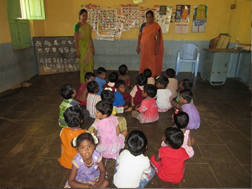 DAY CARE CHILDREN LEARNING ALPHABETS